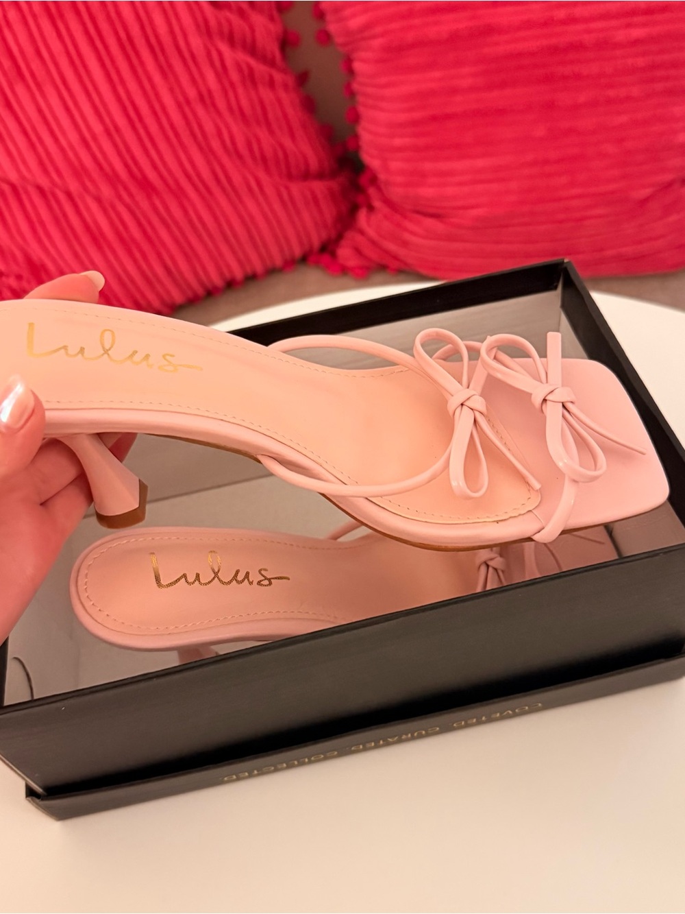 Lulu's Pink Bow Square-Toe Heeled Sandals